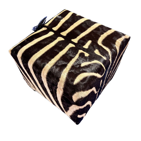 Real Zebra Skin Ottoman Cube 20 H X 20 X 18H" Zebra Skin Hair-on Ottoman # 1