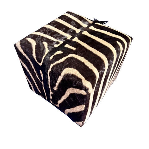 Real Zebra Skin Ottoman Cube 20 H X 20 X 18H" Zebra Skin Hair-on Ottoman # 1