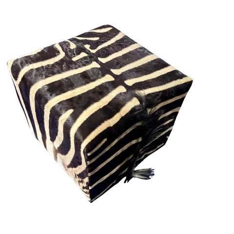 Real Zebra Skin Ottoman Cube 20 H X 20 X 18H" Zebra Skin Hair-on Ottoman # 1