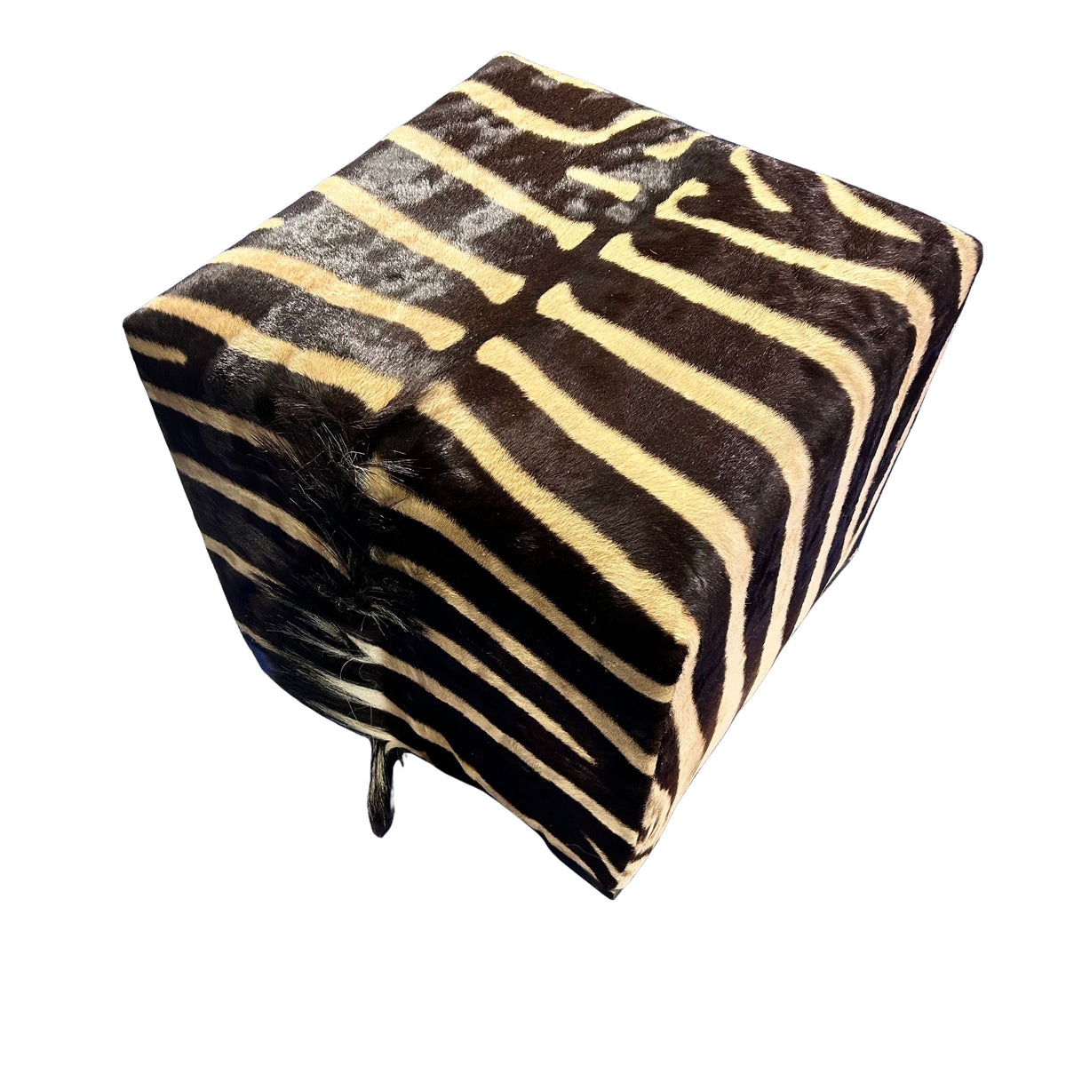 Real Zebra Skin Ottoman Cube 20 H X 20 X 18H" Zebra Skin Hair-on Ottoman # 1