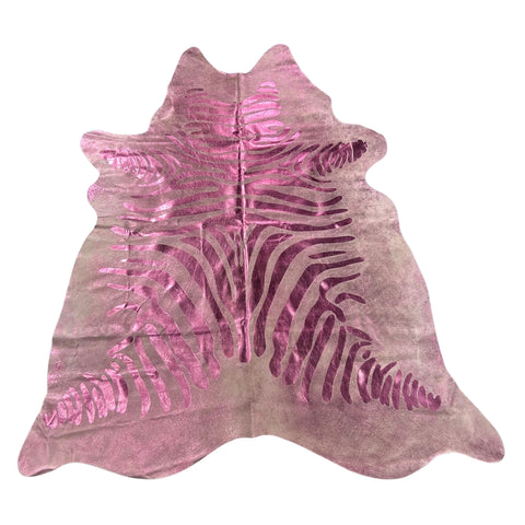 Pink Metallic Zebra Cowhide Rug Size: 7.2x6.2 feet J-043