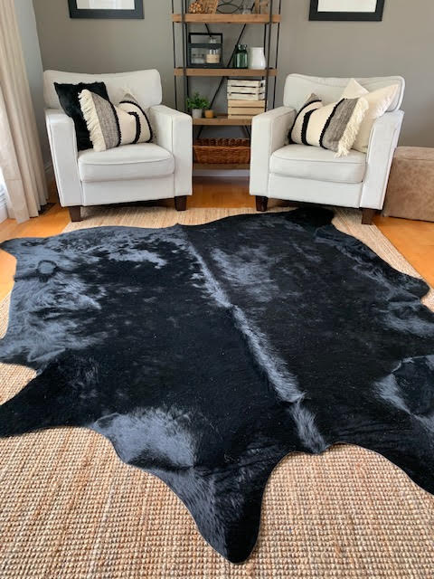 Dyed Black Cowhide Rugs Size: ~7 X 6.5 feet