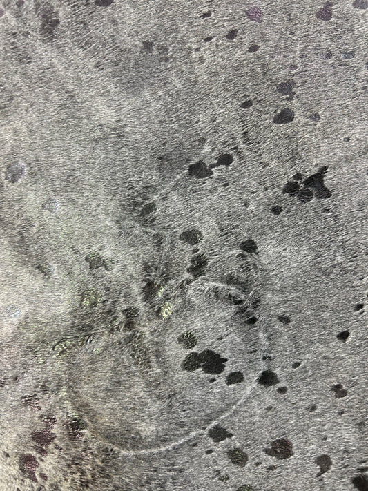 Dark Silver Metallic Acid Washed Cowhide Rug Size: 8x6.5 feet D-430