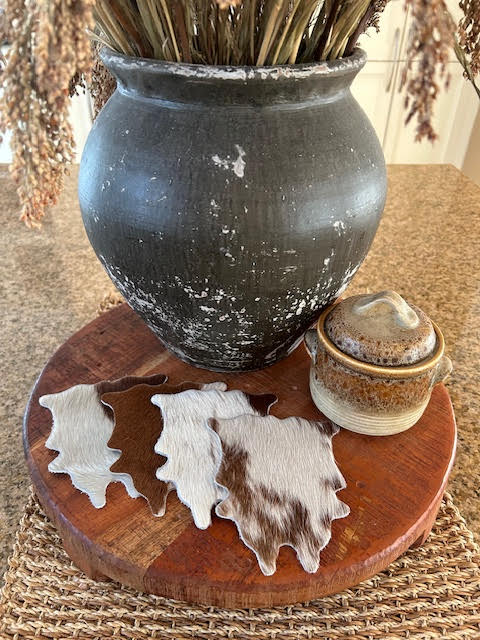 Cowhide Coasters GIFT PACK - Set of 4 -  Size: 5X4 inches