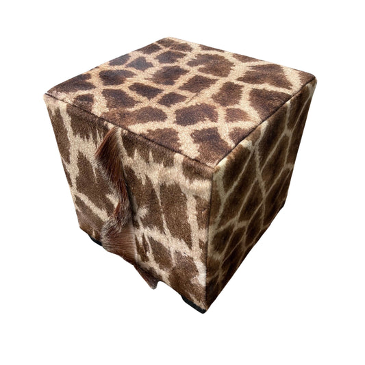 Real Giraffe Skin Ottoman Cube 20 H X 20 X 23H" Giraffe Skin Hair-on Ottoman # 2