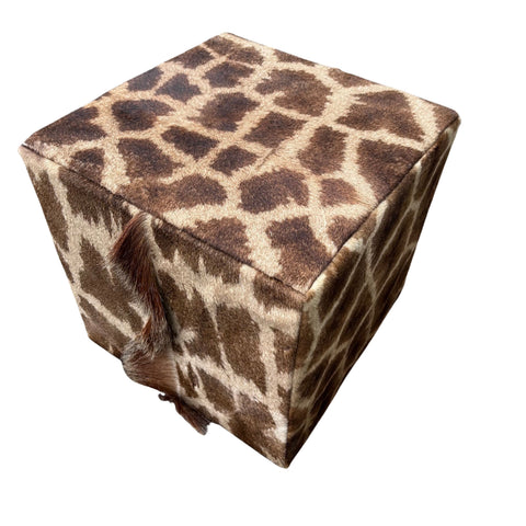 Real Giraffe Skin Ottoman Cube 20 H X 20 X 23H" Giraffe Skin Hair-on Ottoman # 2