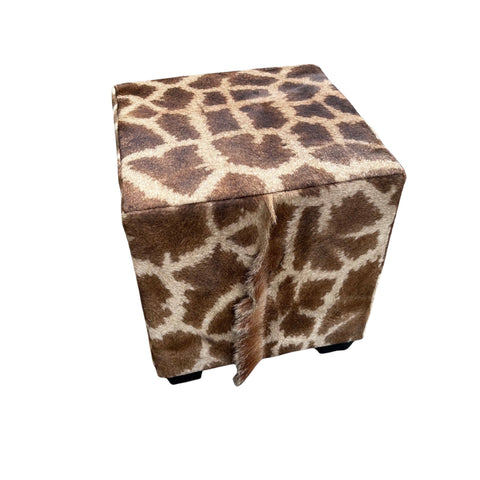Real Giraffe Skin Ottoman Cube 20 H X 20 X 23H" Giraffe Skin Hair-on Ottoman # 2