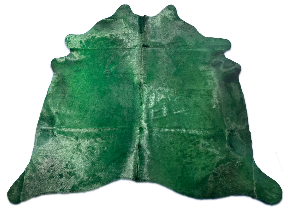 Dyed Emerald Green Cowhide Rug (huge size) Size: 8x7 feet D-003