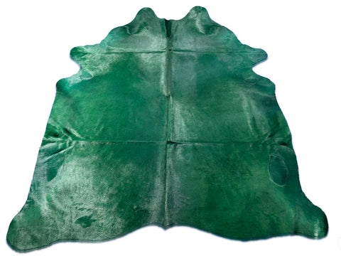 Dyed Emerald Green Cowhide Rug (huge size) Size: 8x8 feet D-004