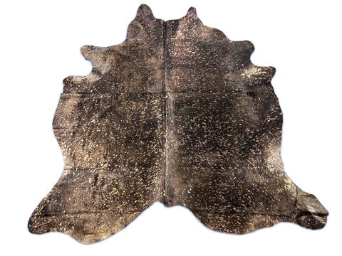 Dark Brown Cowhide Rug with Bronze Metallic Acid Washed Size: 8x7 feet D-036