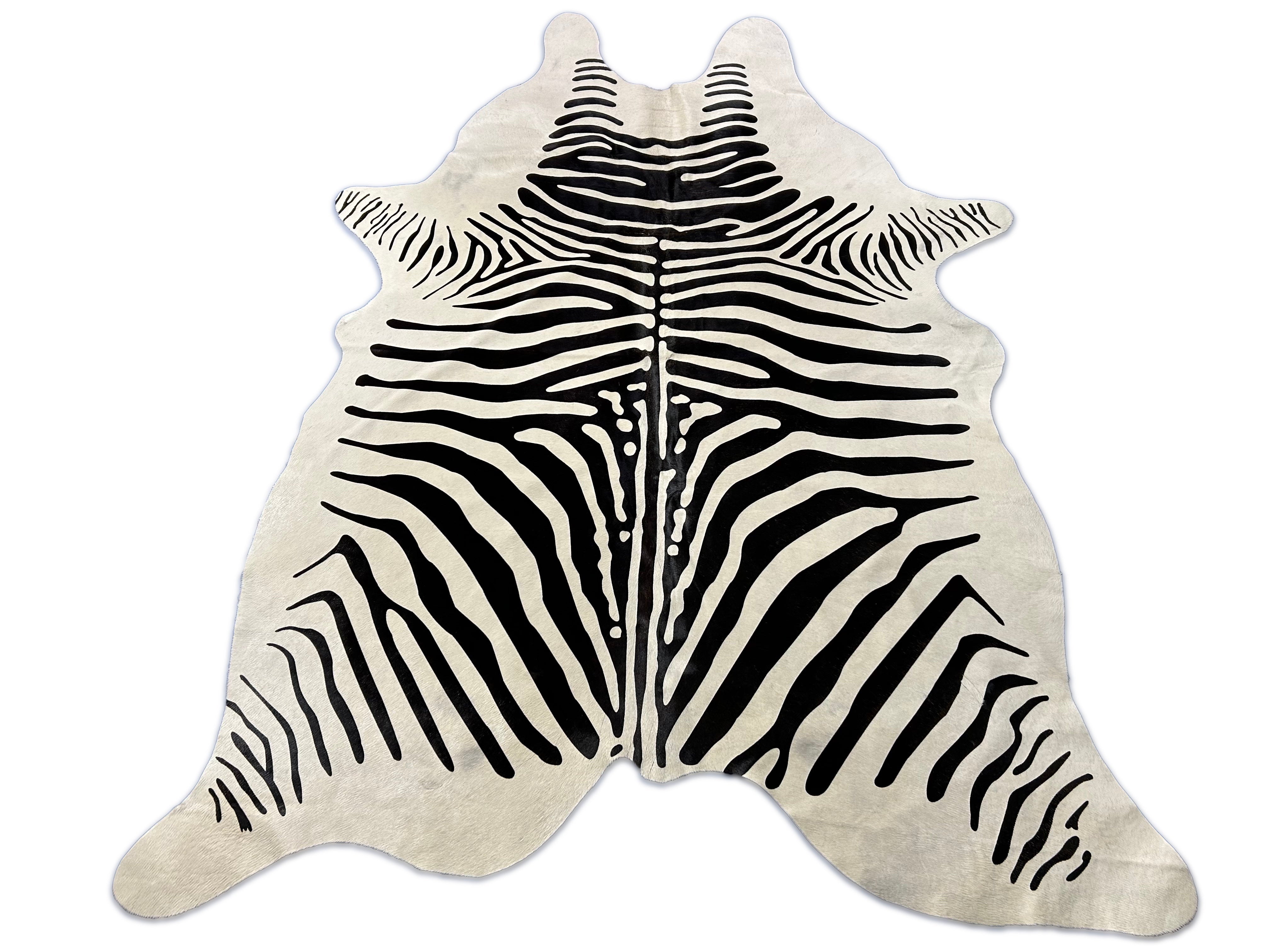 Black & White Zebra Print Cowhide Rug (1 patch) Size: 7.5x6 feet D-045