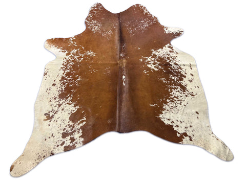 Brown & White Cowhide Rug (patches/stitches) Size: 6.2x6.2 feet D-055