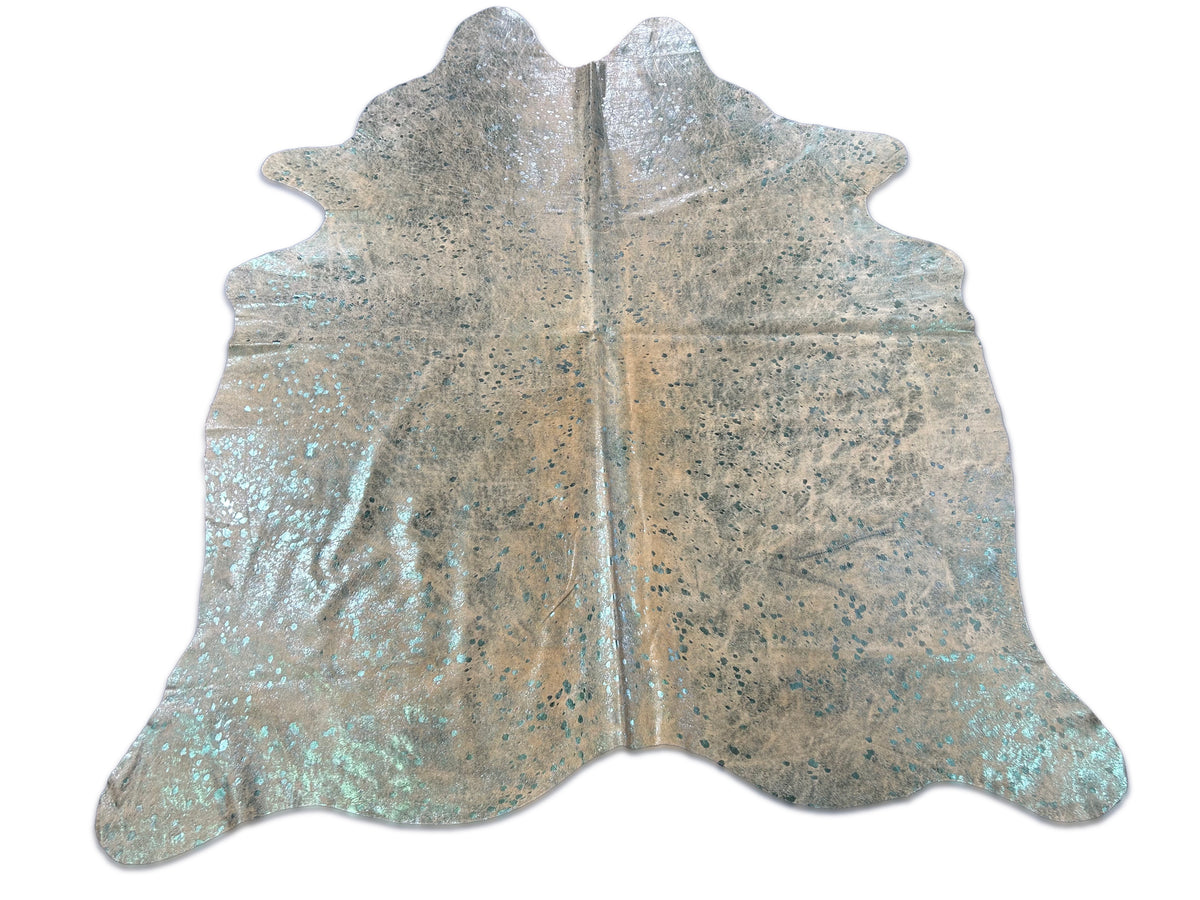 Turquoise Metallic Acid Washed Cowhide Rug Size: 7x5.7 feet D-065