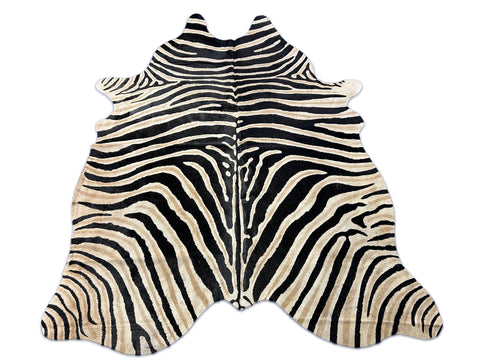 Genuine Zebra Print Cowhide Rug (stripes a bit faded and some scars) Size: 6.7x5.5 feet D-071
