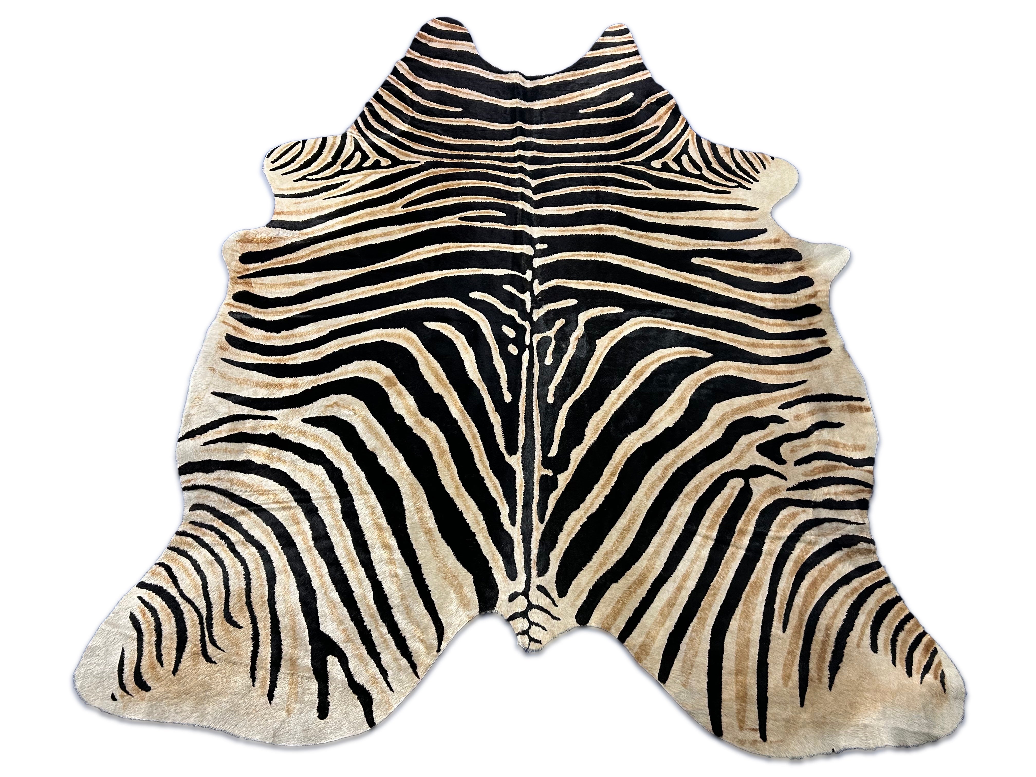 Dark Genuine Zebra Print Cowhide Rug (has a couple of patches) Size: 7.5x6 feet D-072