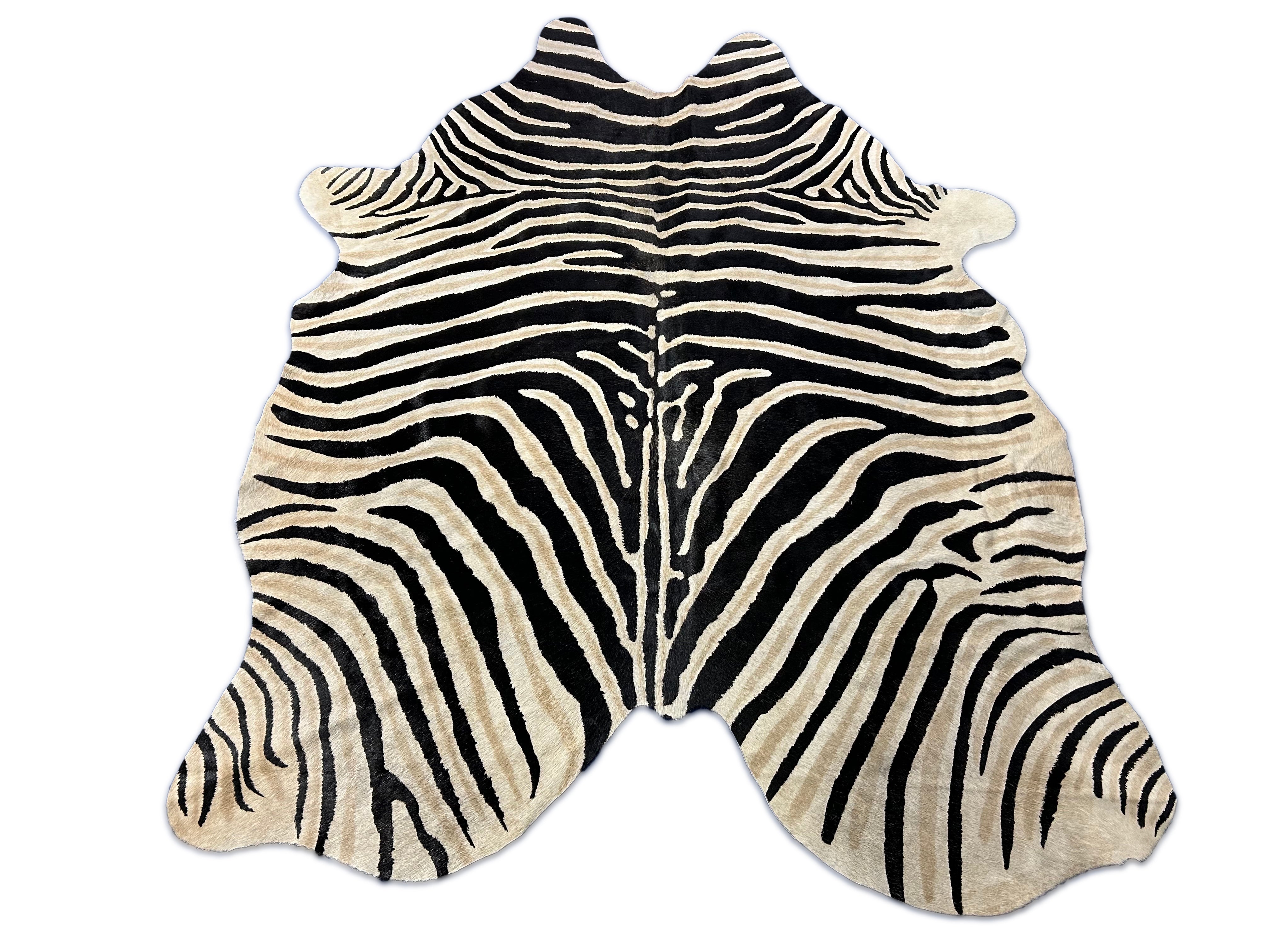 Genuine Zebra Print Cowhide Rug (stripes a bit faded) Size: 7x5.5 feet D-073