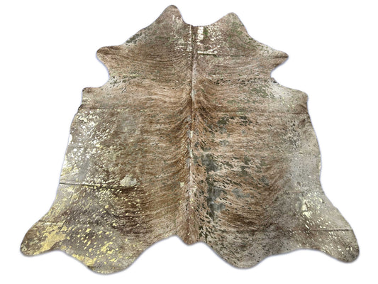 Brindle Cowhide Rug with Matte Gold Acid Washed Size: 7x6 feet D-082