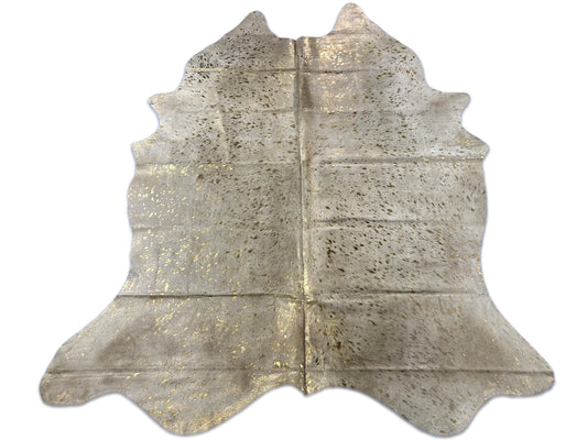Gold Metallic Acid Washed Cowhide Rug on Light Background Size: 8x6 feet D-086