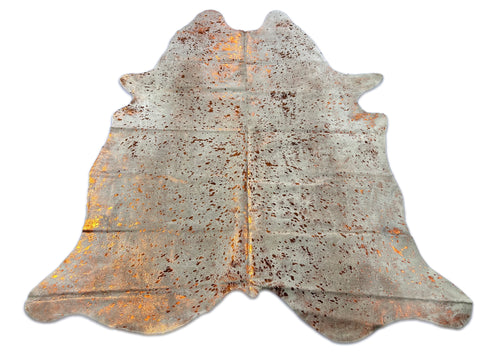 Orange Metallic Acid Washed Cowhide Rug (bronze) Size: 8x7 feet D-087