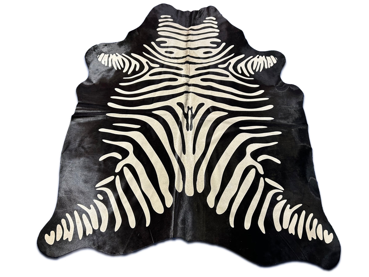 Reverse Zebra Print Cowhide Rug Size: 6.7x5.5 feet D-094