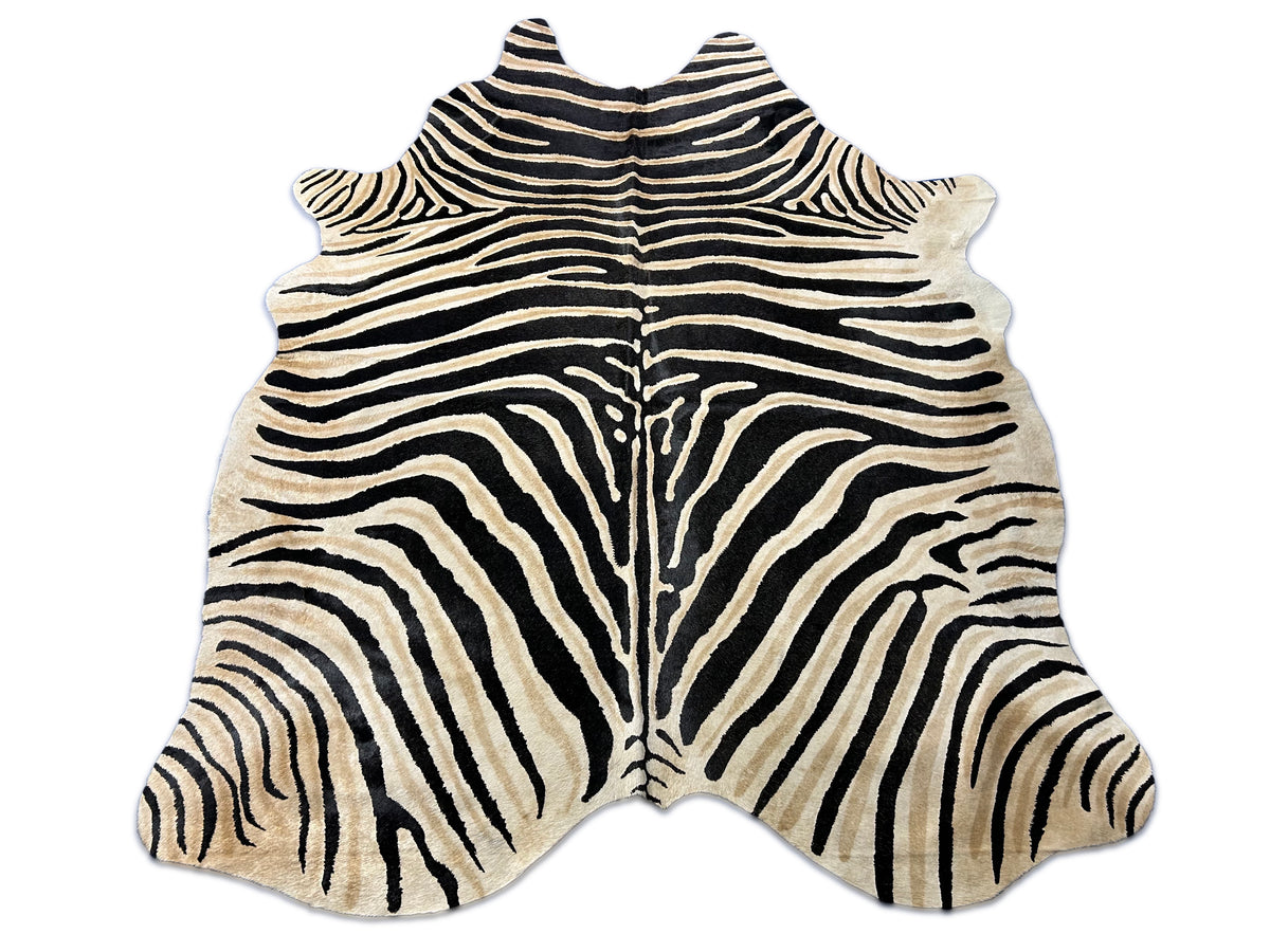 Genuine Zebra Print Cowhide Rug (inner stripes are light brown/black stripes are faded) Size: 7x5.5 feet D-099