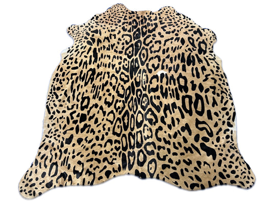 Jaguar Cowhide Rug (some blurry spots and 1 white spot in the middle) Size: 7.5x6 feet D-136