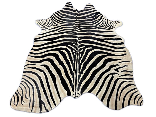 Genuine Zebra Print Cowhide Rug (1 patch/ super light inner stripes) Size: 7x5.5 feet D-143