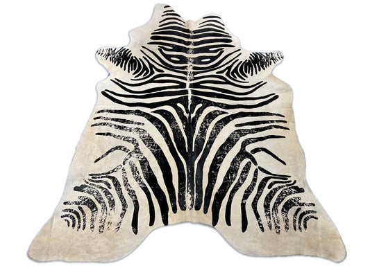Vintage Zebra Print Cowhide Rug Size: 7.5x6 feet D-145