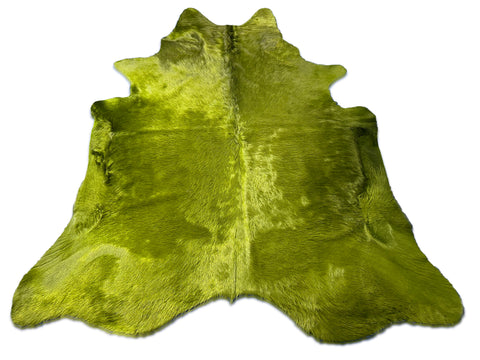 Dyed Chartreuse Green Cowhide Rug (gorgeous hair/ longish and shiny) Size: 7x6.5 feet D-149