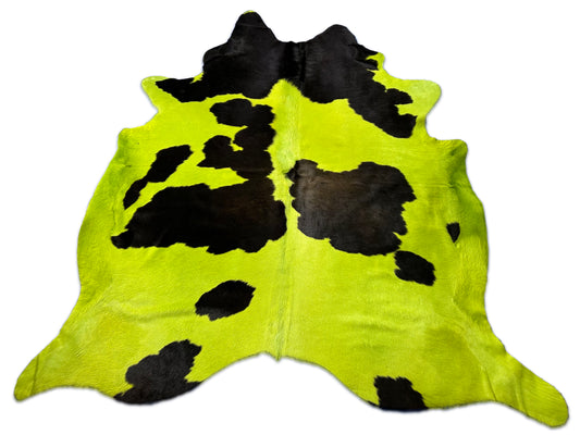 Black & White Dyed Green Cowhide Rug (lime green) Size: 8x7.5 feet D-150