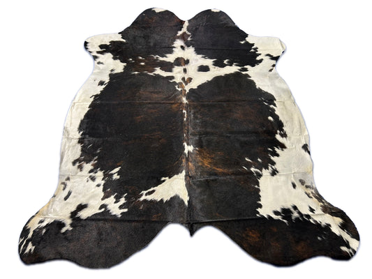 Tricolor Cowhide Rug (mainly dark tones) Size: 8x7 feet D-159