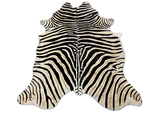 Genuine Zebra Cowhide Rug brown inner stripes ( hard to see patches) Size: 8x5.7 feet D-177