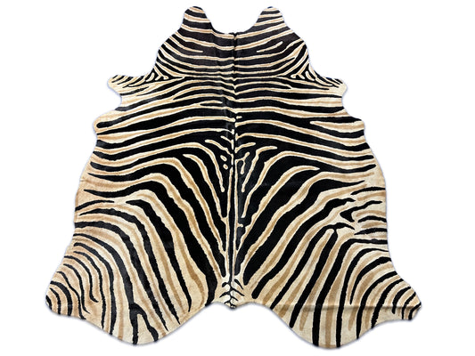Genuine Zebra Cowhide Rug dark brown inner stripes (2 small scars) Size: 7.2x5.5 feet D-178