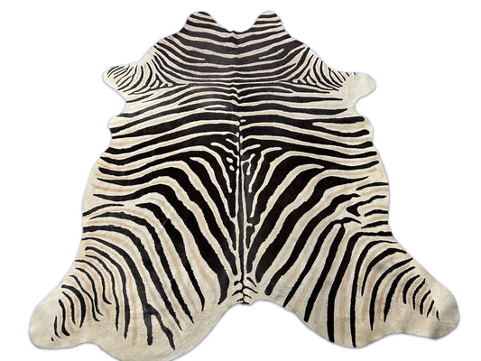 Genuine Zebra Cowhide Rug (light inner stripes/ neck is a bit distressed) Size: 7.7x6.2 feet D-205