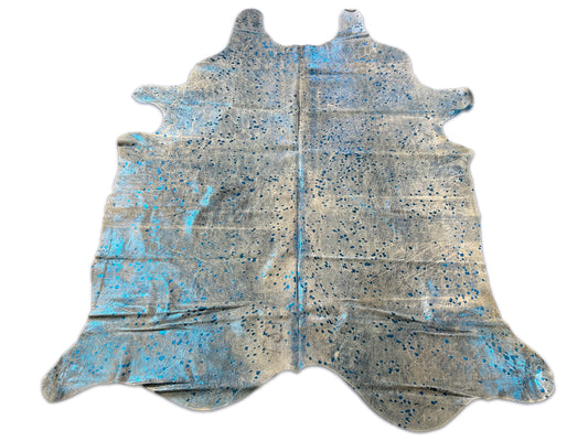 Blue Metallic Cowhide Rug (fire brand) Size: 7.5x6 feet D-206