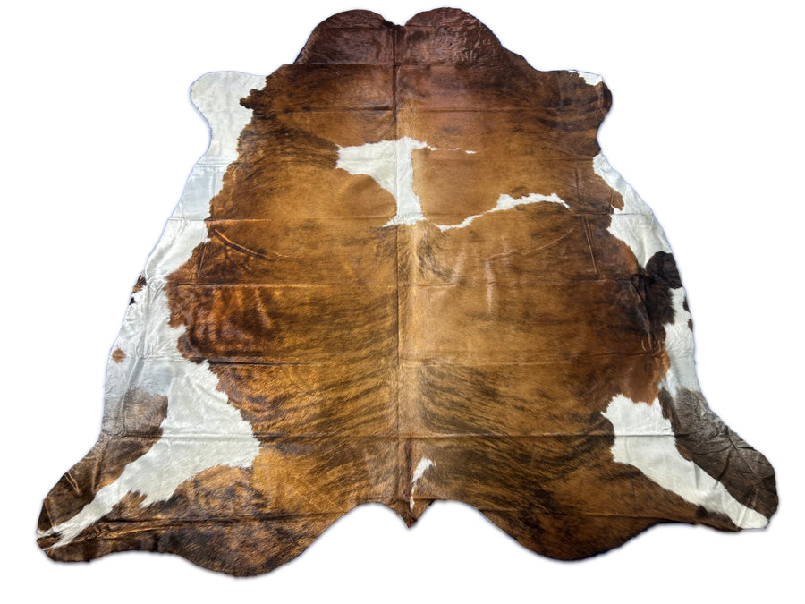 Huge Brown Tricolor Cowhide Rug D-229