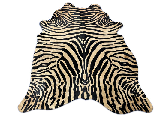 Upholstery Zebra Cowhide Rug with Beige Background & Black Stripes Size: 7x5.7 feet D-239