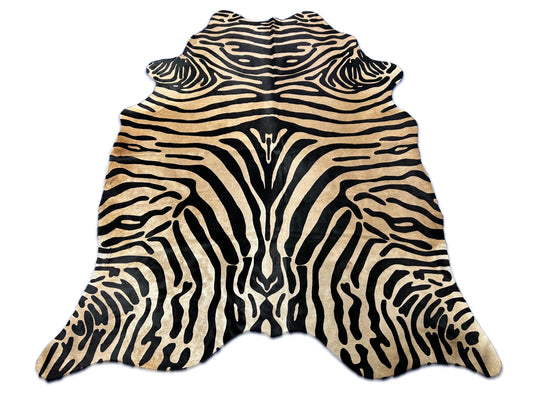 Upholstery Zebra Cowhide Rug with Beige Background & Black Stripes Size: 7x6 feet D-242