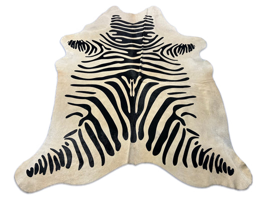 Zebra Print Cowhide Rug (background is light beige) Size: 6.2x6 feet D-246