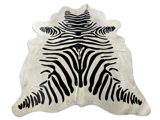 Zebra Print Cowhide Rug (background is light grey, not white) Size: 6.7x5.7 feet D-247