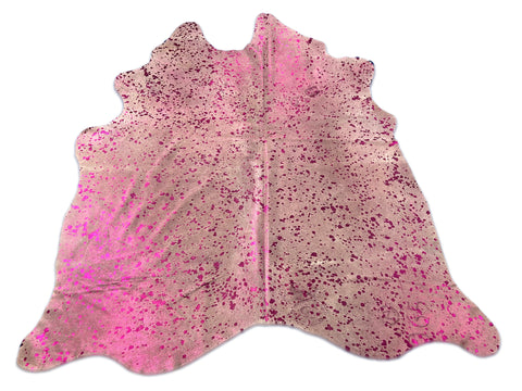 Pink Metallic Cowhide Rug (several fire brands) Size: 7.2x6.5 feet D-252