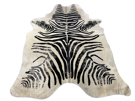 Vintage Zebra Print Cowhide Rug Size: 7.7x6 feet D-253