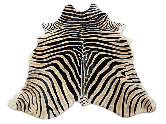 Dark Genuine Zebra Cowhide Rug Size: 7.2x6.2 feet D-254
