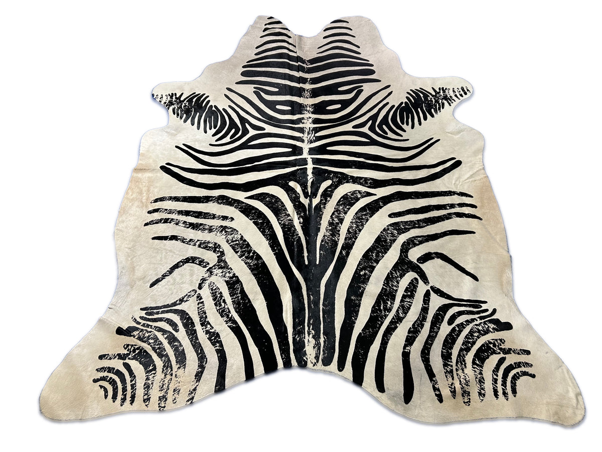 Vintage Zebra Print Cowhide Rug Size: 7.2x6 feet D-258