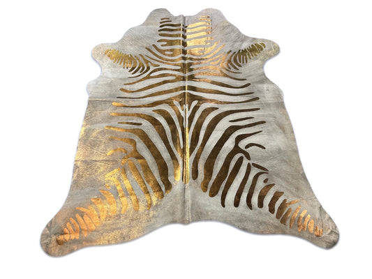 Bronze Metallic Zebra Print Cowhide Rug Size: 7x6.2 feet D-301