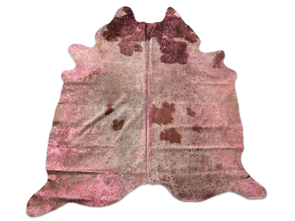 Spotted Cowhide Rug with Pink Metallic Acid Washed Size: 7x6 feet D-324