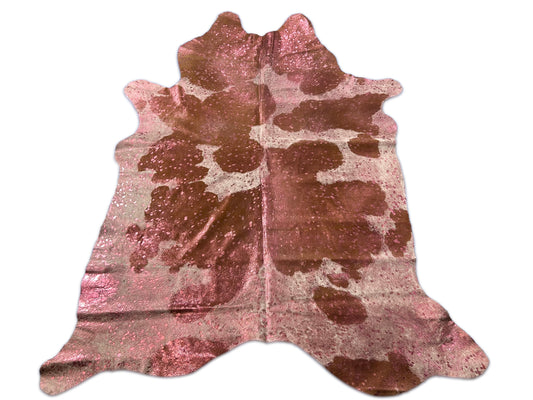 Spotted Cowhide Rug with Pink Metallic Acid Washed Size: 7.2x6 feet D-325