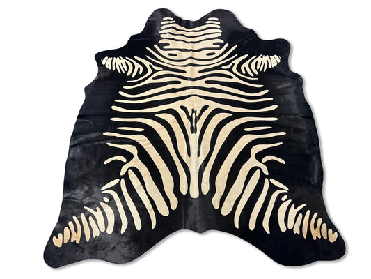 Reverse Zebra Print Cowhide Rug Size: 6.2x5.5 feet D-353