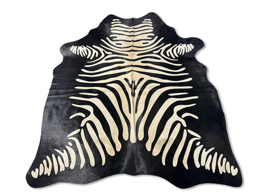 Reverse Zebra Print Cowhide Rug (stripes are light beige, not white) Size: 6.2x5.5 feet D-354