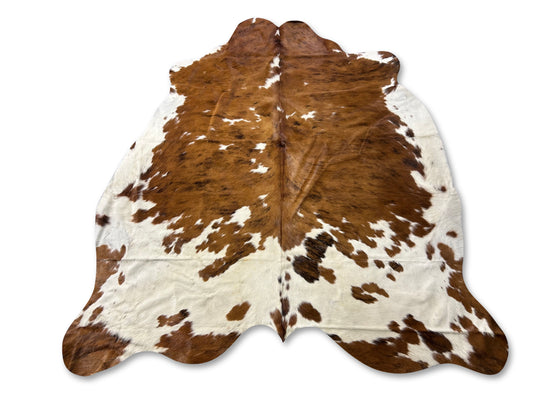 Tricolor Cowhide Rug (mainly brown tones) Size: 6.5x5.7 feet D-369